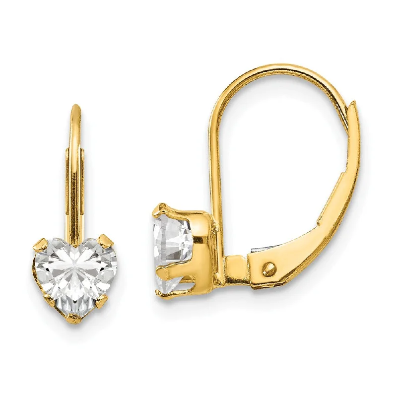 Ladies earrings sentimental value-Kids 14k Yellow Gold & Clear CZ 5mm Heart Shaped Lever Back Earrings