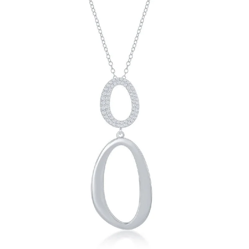 Ladies necklaces luxurious designs-Sterling Silver Micro Pave and High Polish Double Oval Necklace