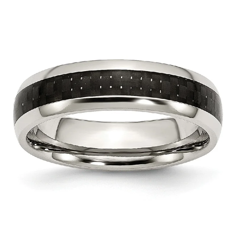 Ladies ring Mother’s Day-6mm Stainless Steel and Black Carbon Fiber Domed Band