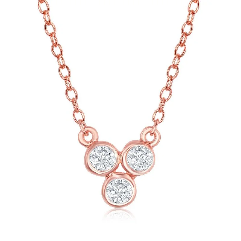 Ladies necklaces sterling silver-Sterling Silver Three Small Bezel-Set CZ Dainty Necklace