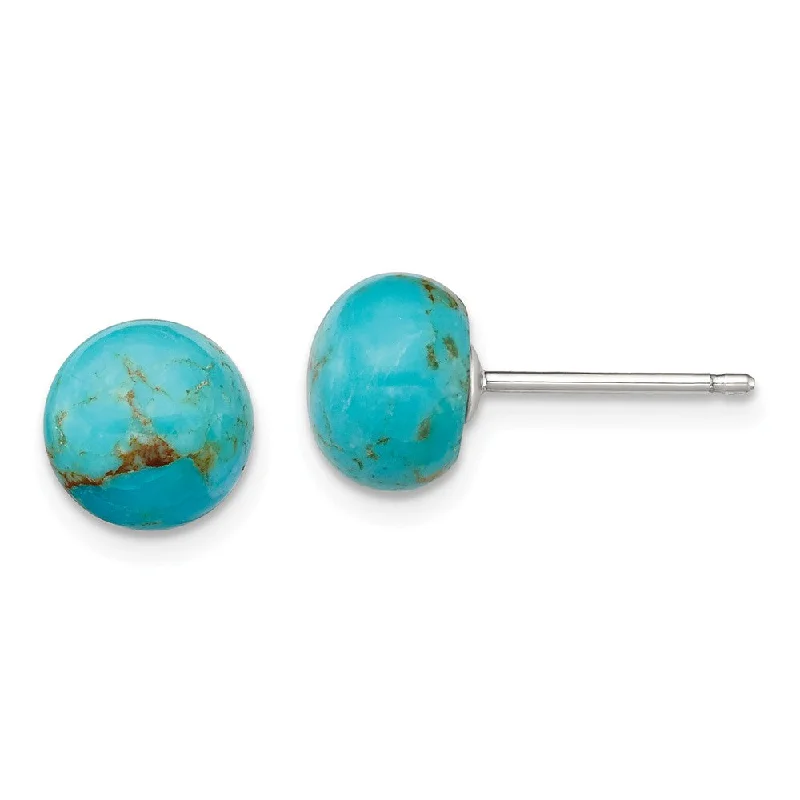 Ladies earrings retail stores-8-8.5mm Button Turquoise Sterling Silver Stud Earrings