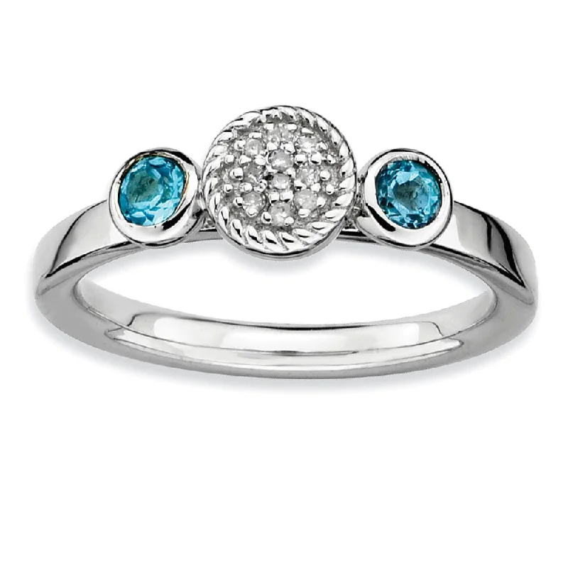 Ladies ring famous brands-Sterling Silver Stackable Blue Topaz & .05 Ctw HI/I3 Diamond Ring