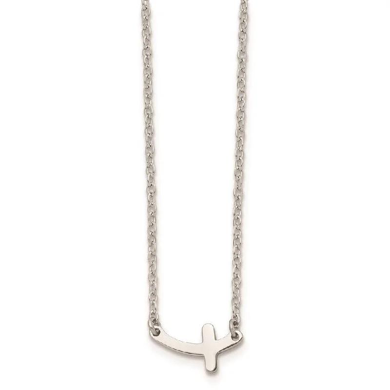 Ladies necklaces custom options-Stainless Steel Polished Sideways Cross 18in Necklace