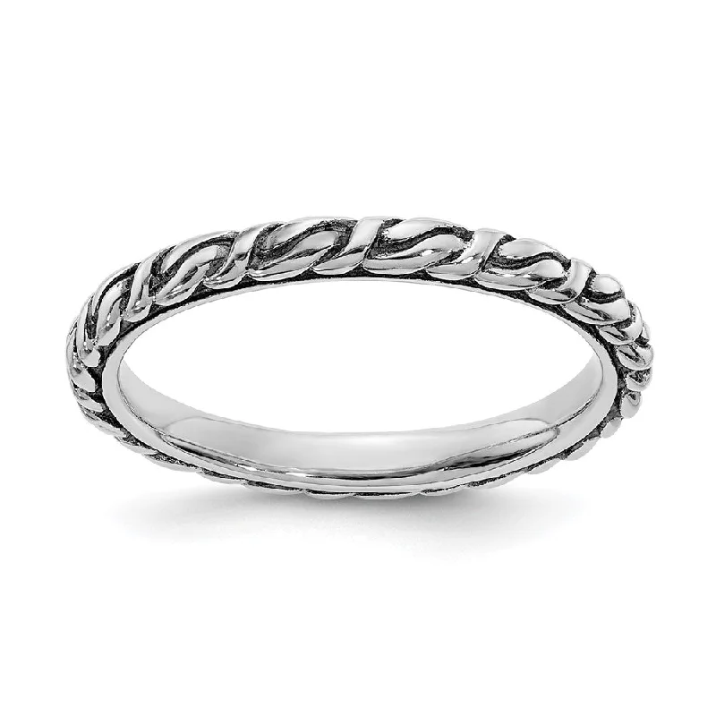 Ladies ring white gold-2.5mm Sterling Silver Stackable Antiqued Patterned Band