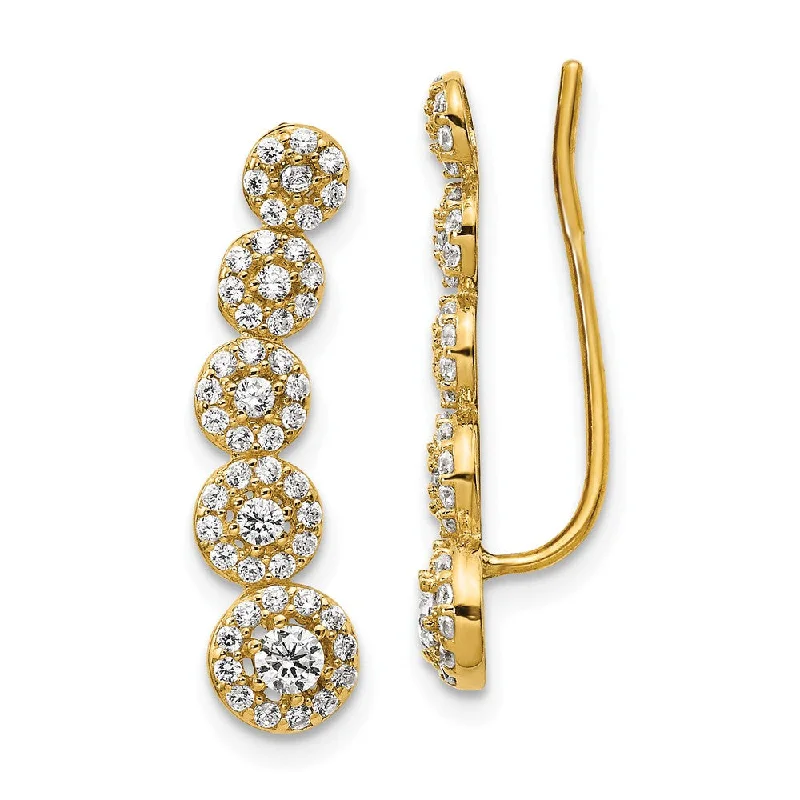 Ladies earrings bridal jewelry-5.6 x 22mm (7/8 Inch) 14k Yellow Gold CZ Circles Ear Climber Earrings