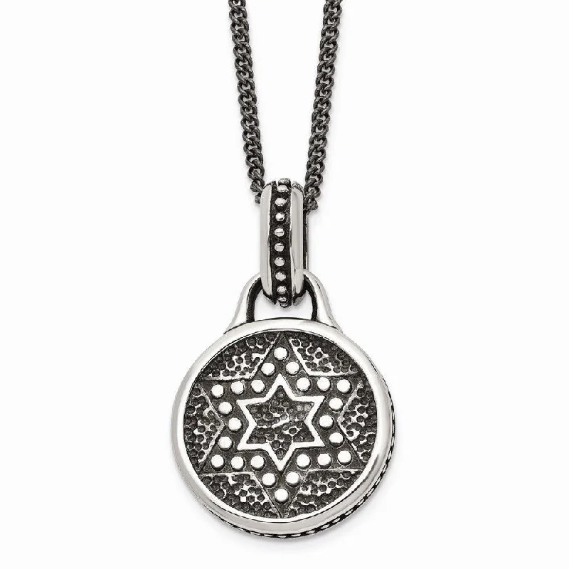 Ladies necklaces Valentine’s Day-Stainless Steel Antiqued & Polished Star of David Necklace