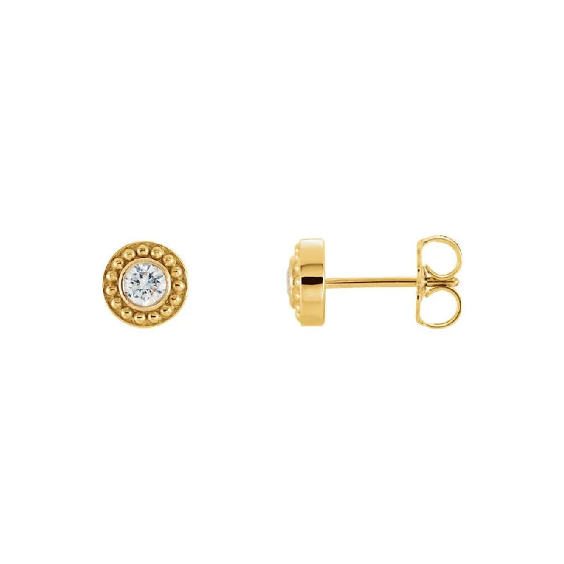 Ladies earrings vintage charm-1/5 Cttw Diamond Bezel Set Beaded Stud Earrings in 14k Yellow Gold