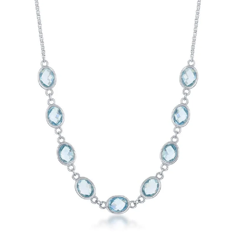 Ladies necklaces sapphire accents-Sterling Silver 14.1cttw Blue Topaz Ovals; Linked Necklace