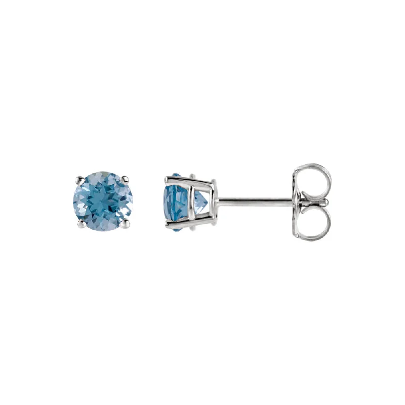 Ladies earrings memory keepsakes-5mm Round Aquamarine Stud Earrings in 14k White Gold