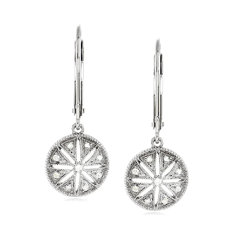 Ladies earrings small drops-Vintage Style Diamond Circle Earrings in Sterling Silver