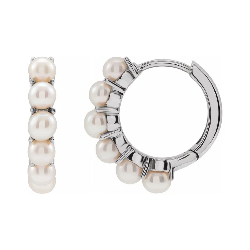 Ladies earrings vintage charm-14K Yellow or White Gold FW Cultured Pearl Huggie Hoop Earrings 15.5mm