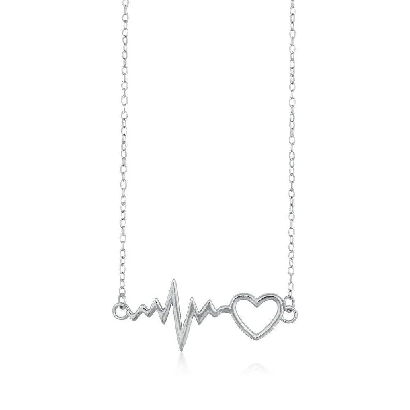 Ladies necklaces bohemian charm-Sterling Silver Heartbeat with Heart Necklace