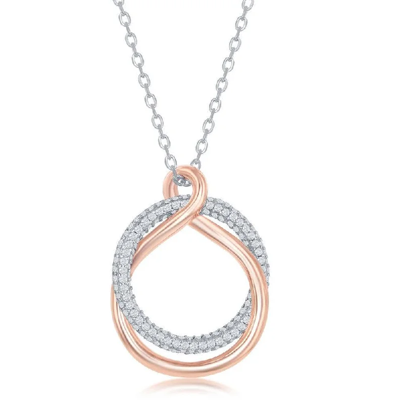 Ladies necklaces popular brands-Sterling Silver Micro Pave Circle and Rose Gold Twist Necklace