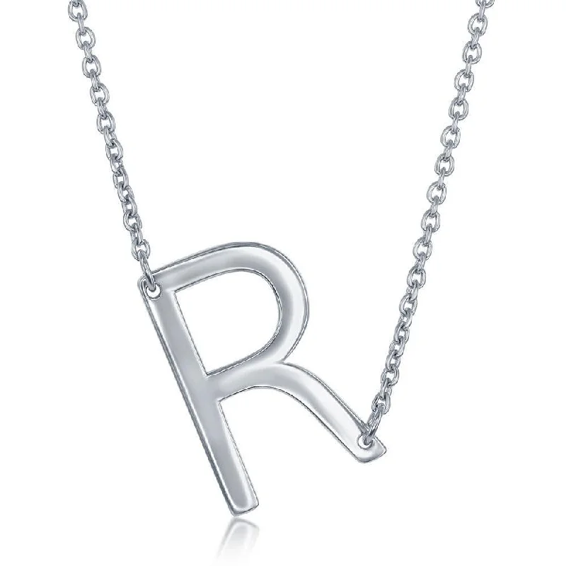 Ladies necklaces multi-strand-Sterling Silver Sideways R Initial Necklace