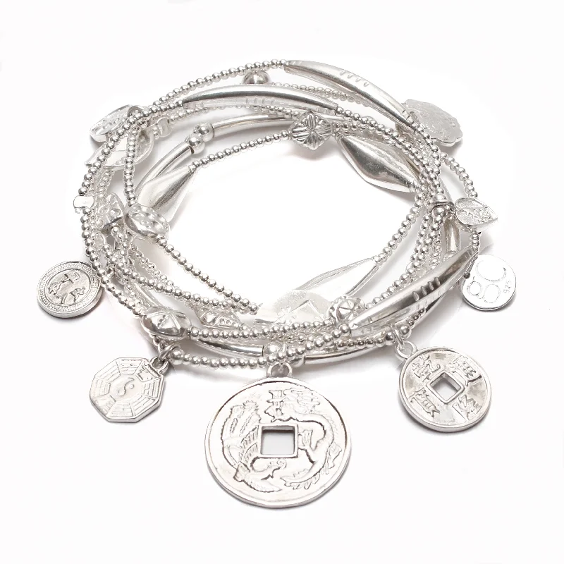 Ladies bracelets global brands-PROSPERITY Lucky Coin Bracelet 6-Stack