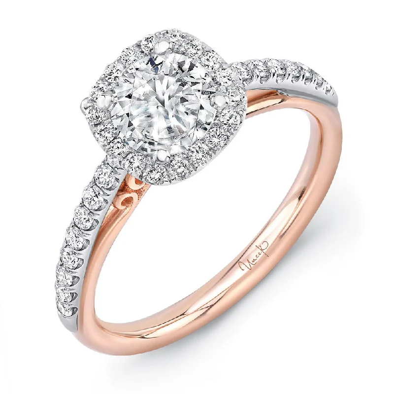 Ladies engagement rings global brands-Uneek Amore Collection Halo Round Engagement Ring