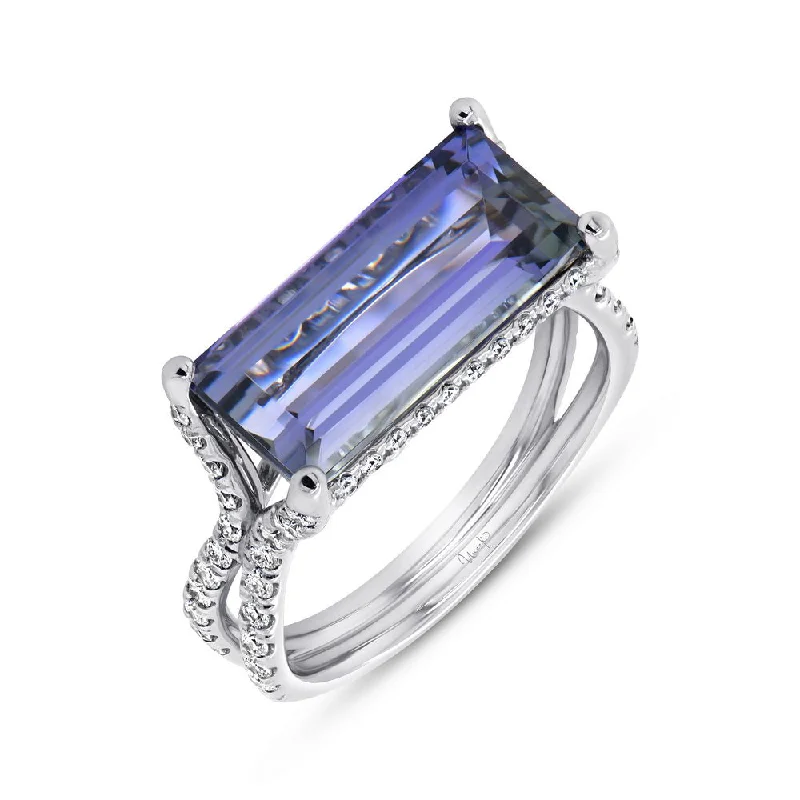 Ladies engagement rings sentimental value-Uneek Precious Collection Split Emerald Cut Tanzanite Engagement Ring