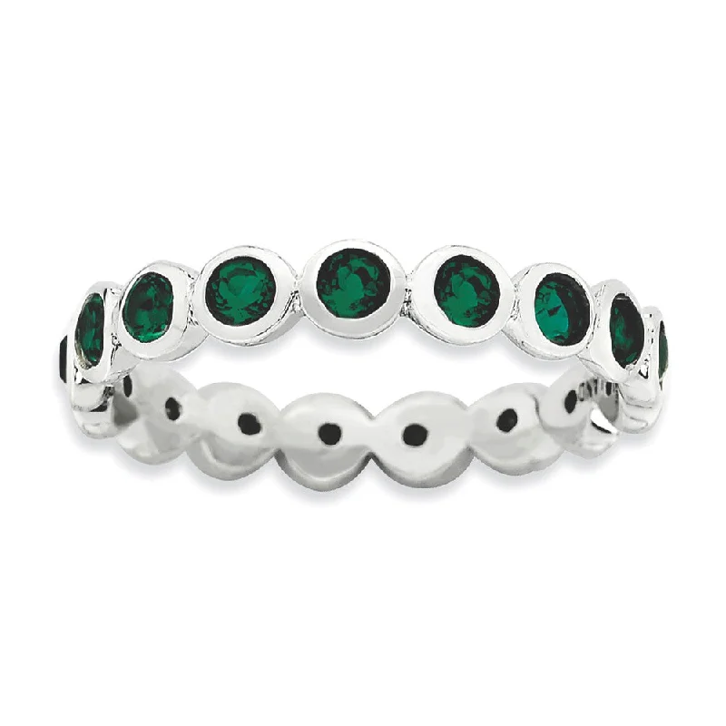 Ladies ring silver options-3.5mm Sterling Silver with Green Crystals Stackable Band