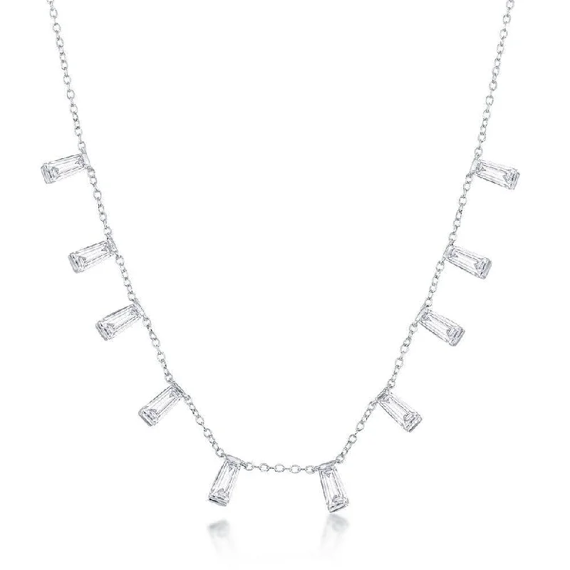 Ladies necklaces hypoallergenic-Sterling Silver Dangling Baguettes Necklace