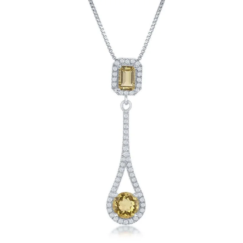 Ladies necklaces diamond pendants-Sterling Silver Yellow Citrine Teardrop Necklace