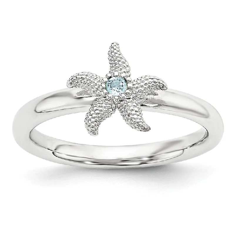 Ladies ring limited editions-Sterling Silver Stackable Expressions Blue Topaz 10mm Starfish Ring