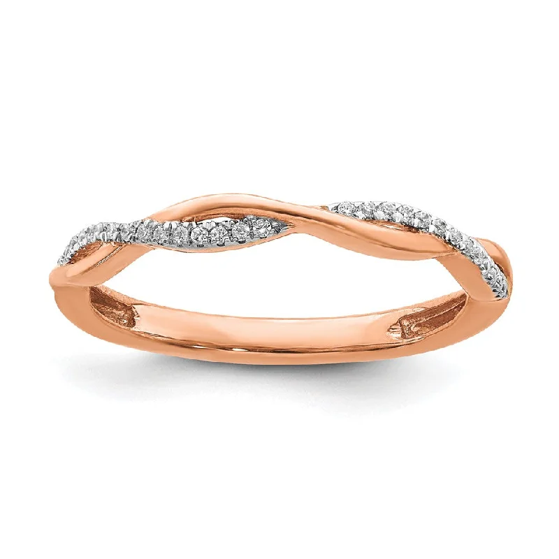 Ladies ring hollow patterns-2mm 14k Rose Gold 1/15 Ctw Diamond Stackable Twist Band