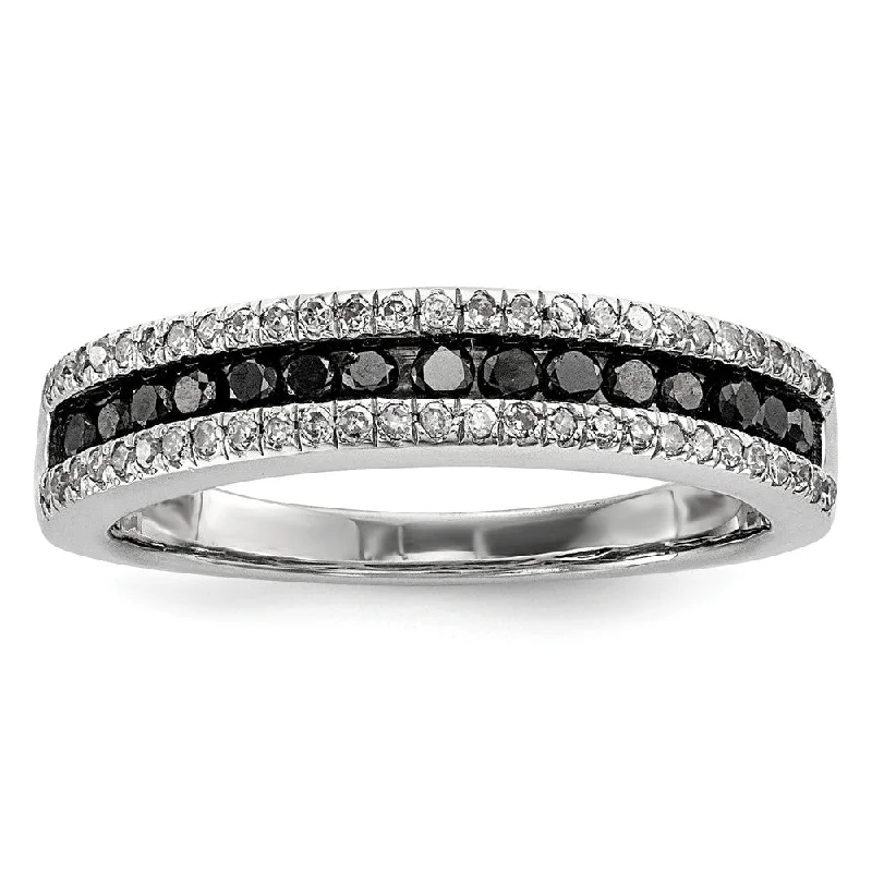 Ladies ring limited editions-1/2 Ctw Black & White Diamond 4mm Tapered Sterling Silver Ring