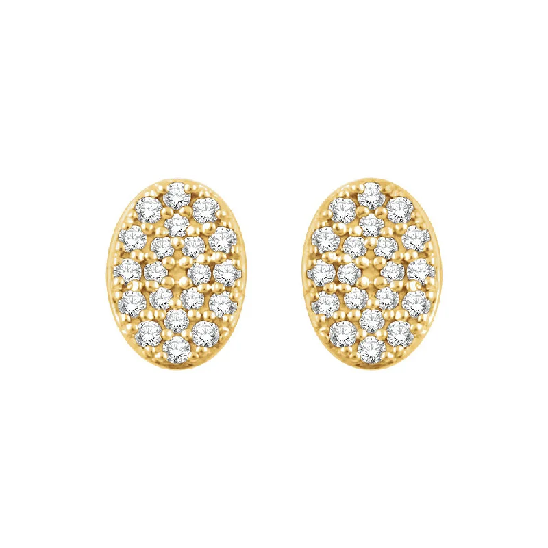 Ladies earrings Christmas styles-7mm Oval Diamond Cluster Post Earrings in 14k Yellow Gold