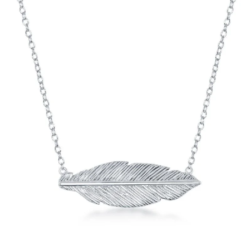 Ladies necklaces birthday presents-Sterling Silver Detailed Feather Necklace