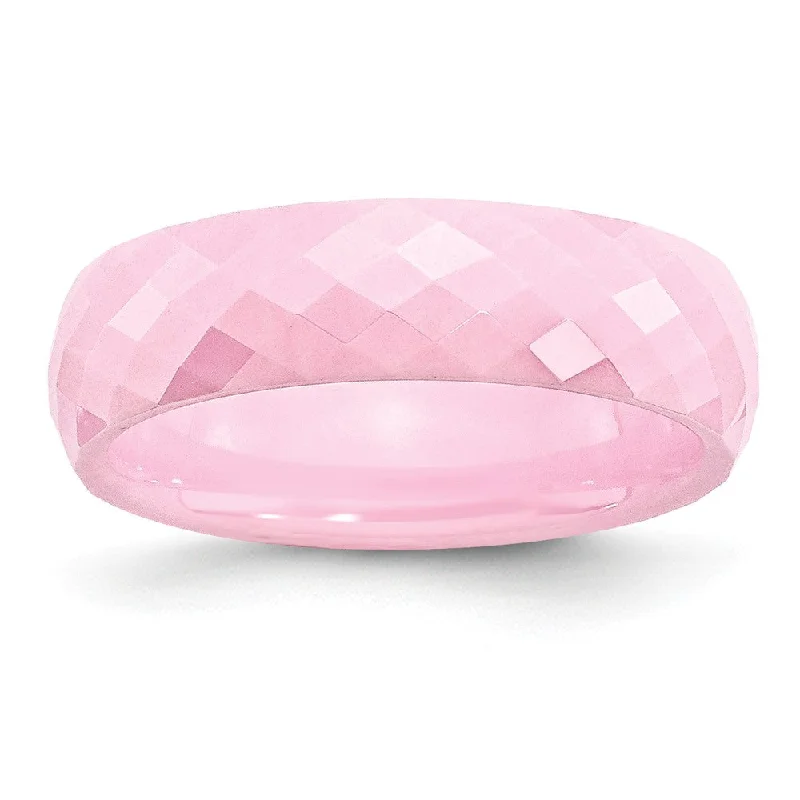 Pink Ceramic, 6mm Polished Faceted Comfort Fit Band