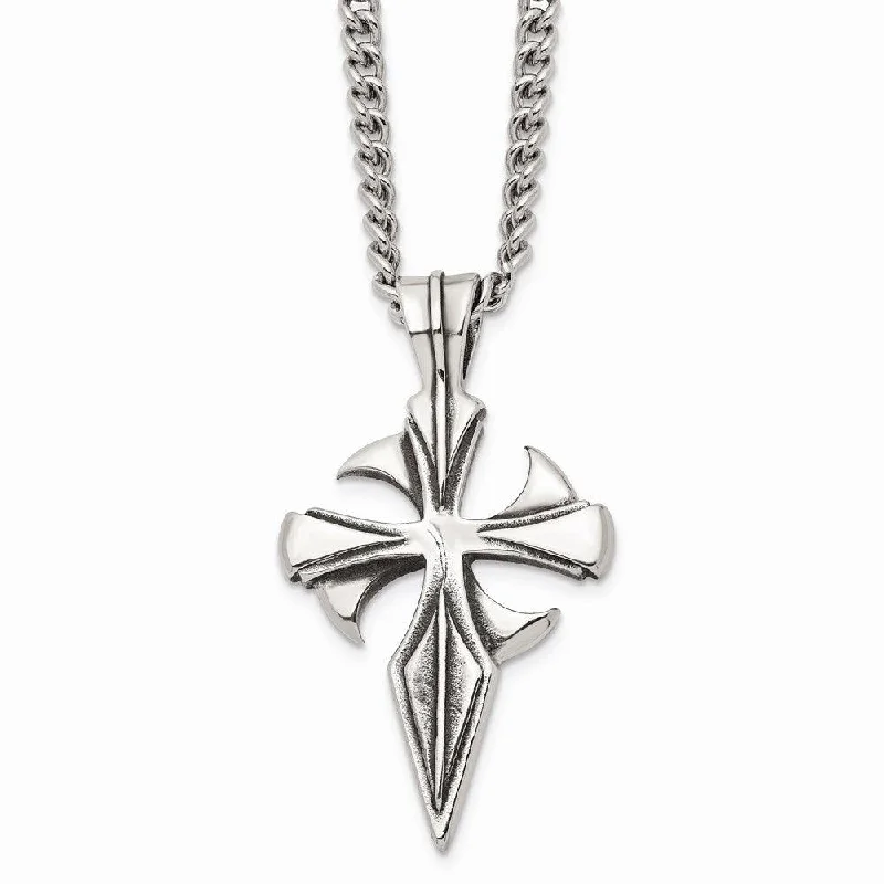 Ladies necklaces group designs-Stainless Steel Polished & Antiqued Dagger Cross 22in Necklace