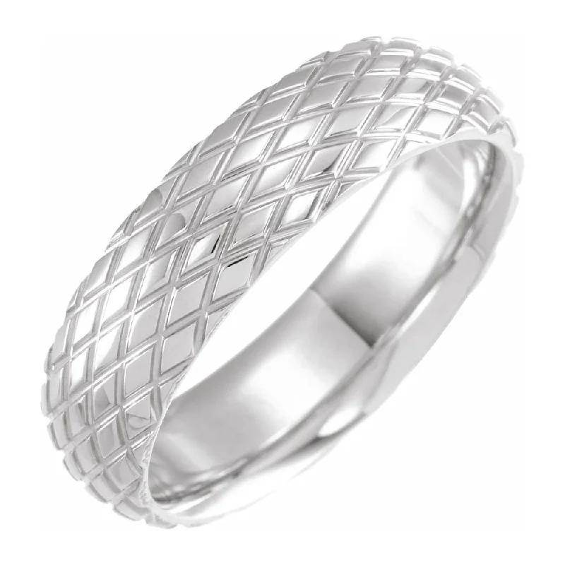 Ladies ring geometric patterns-6mm Continuum Sterling Silver Crisscross Patterned Comfort Fit Band