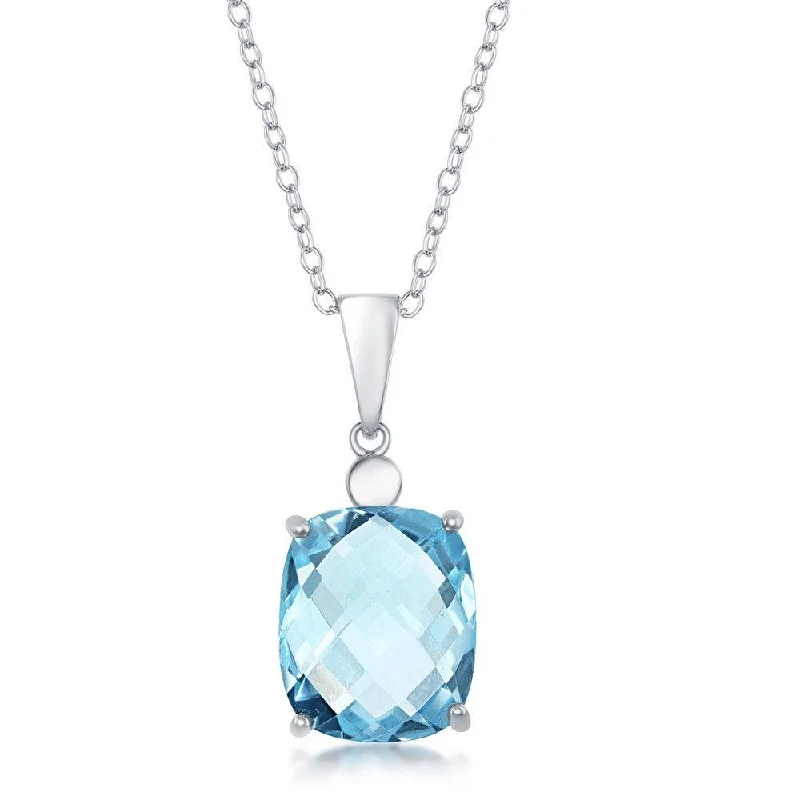 Ladies necklaces casual vibes-Sterling Silver Four-Prong Checkered 7.4cttw Blue Topaz Necklace