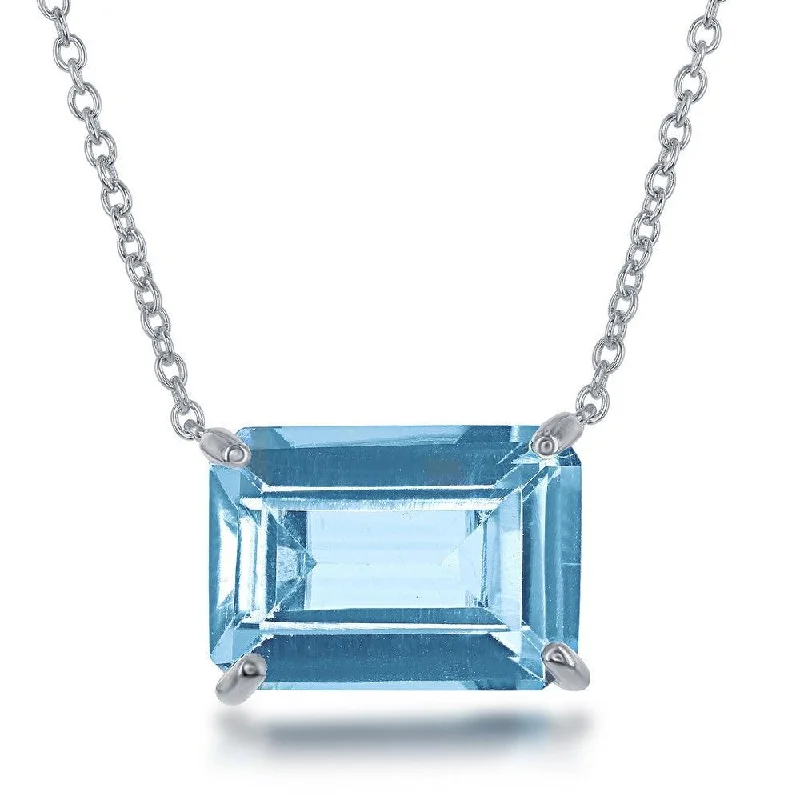 Ladies necklaces sapphire accents-Sterling Silver Rectangle Blue Topaz Prong Set Necklace