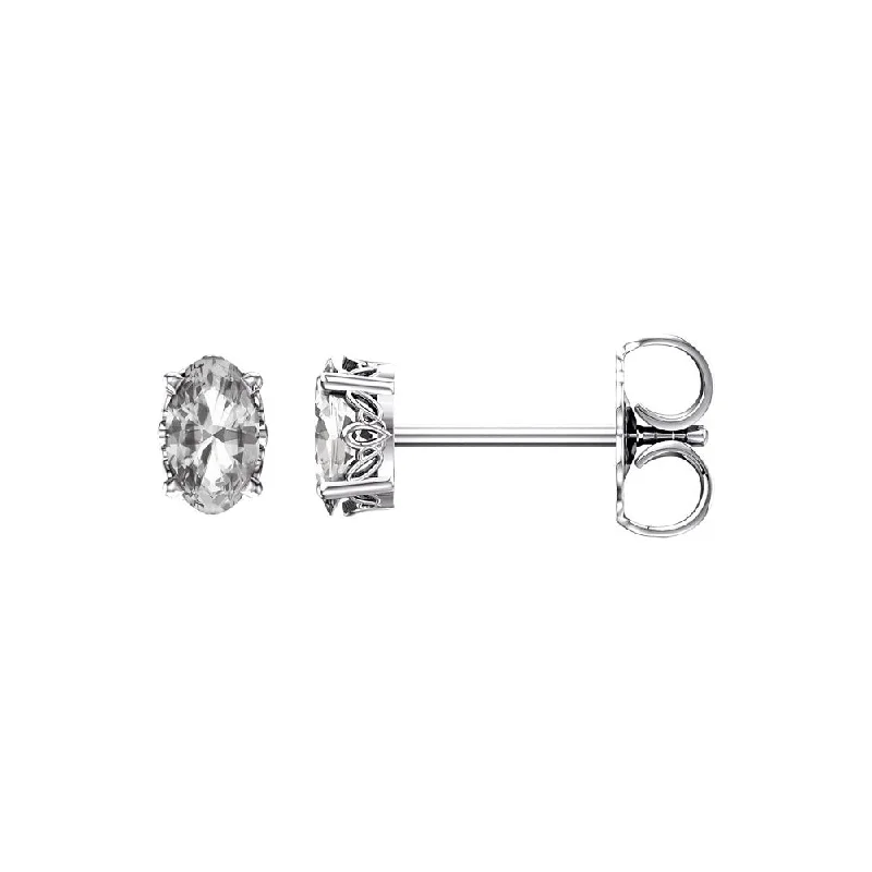 Ladies earrings online shopping-Faceted Oval White Sapphire Stud Earrings in 14k White Gold