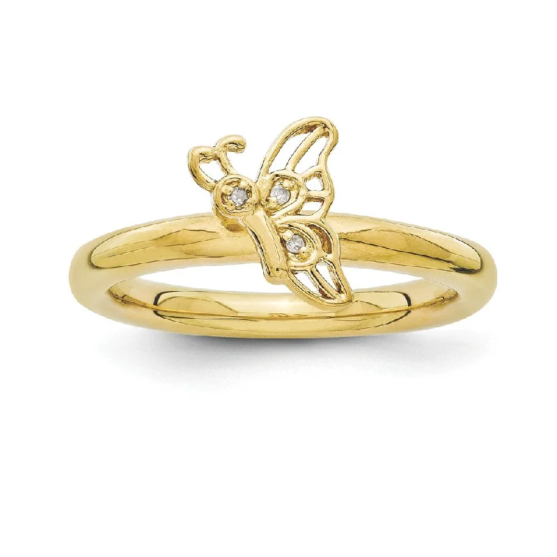 Ladies ring hollow patterns-Gold Tone Sterling Silver .015 Ctw Diamond 9mm Butterfly Stack Ring