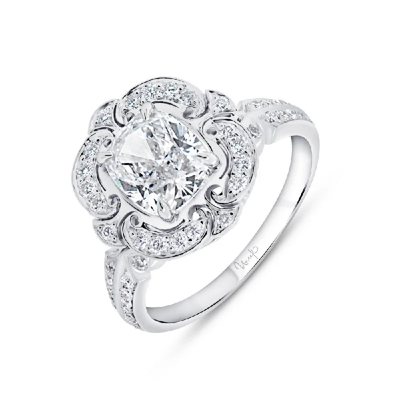 Ladies engagement rings platinum picks-Uneek Silhouette Collection Halo Cushion Cut Diamond Engagement Ring