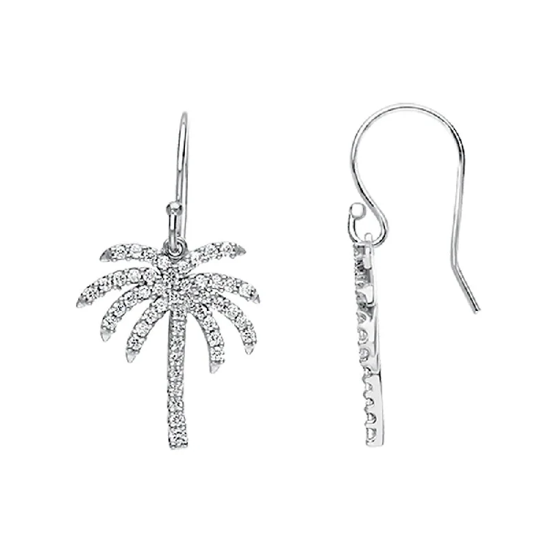 Ladies earrings sentimental value-1/2 cttw Diamond Palm Tree Earrings in 14k White Gold