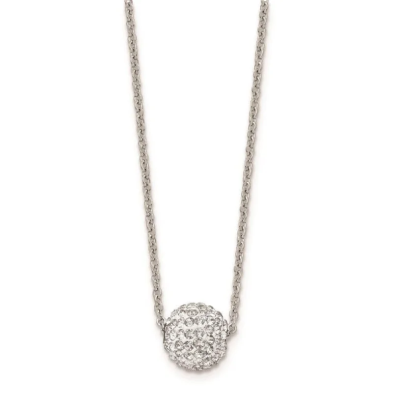 Ladies necklaces online shopping-Stainless Steel Polished White Enamel w/Crystals w/2in ext. Necklace