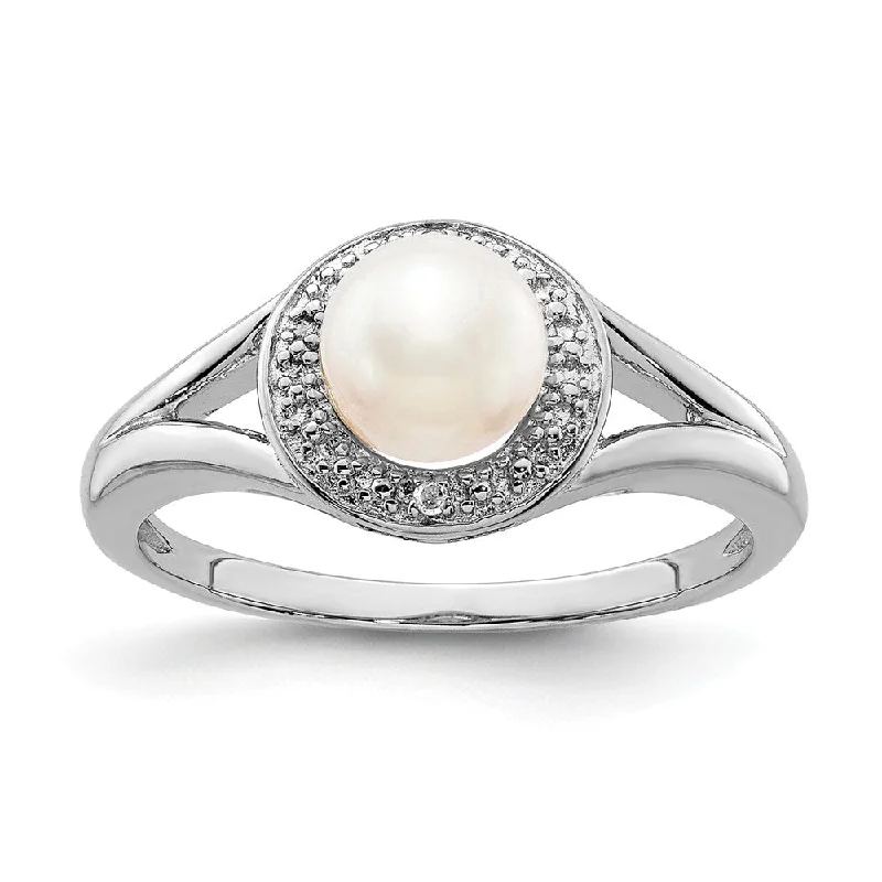 Ladies ring silver options-Sterling Silver .01 Ctw Diamond & Cultured Pearl Halo Ring