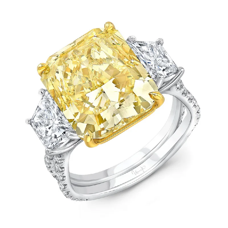 Ladies engagement rings bold designs-Uneek Natureal Collection Three-Stone Radiant Fancy Yellow Diamond Engagement Ring