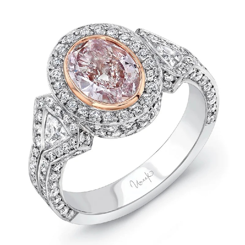 Ladies engagement rings bohemian vibes-Uneek Natureal Collection Halo Oval Shaped Pink Diamond Engagement Ring