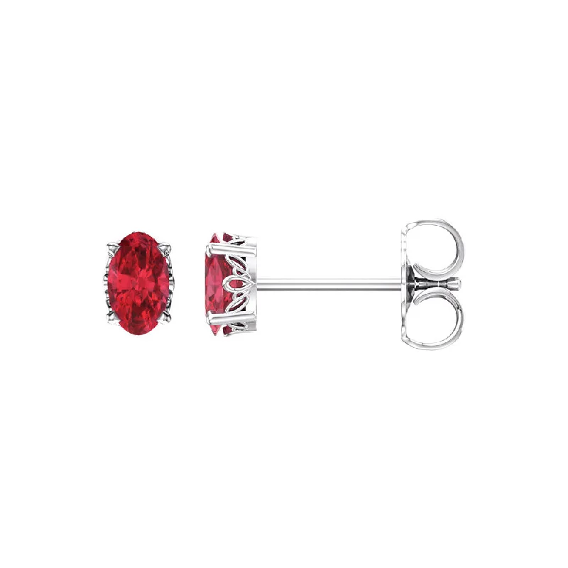 Ladies earrings geometric patterns-Oval Lab Created Ruby & 14k White Gold Stud Earrings, 3 x 5mm