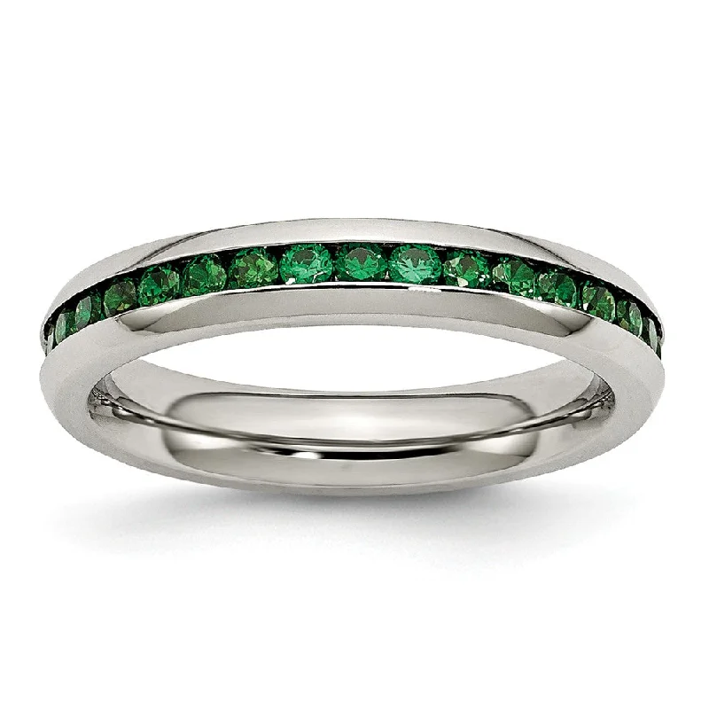 Ladies ring buying tips-4mm Stainless Steel And Green Cubic Zirconia Stackable Band