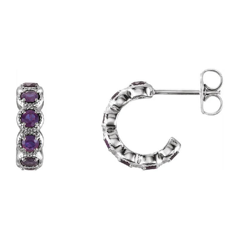 Ladies earrings unique finds-14K White Gold Genuine Gemstone Small J Hoop Earrings, 4 x 12mm