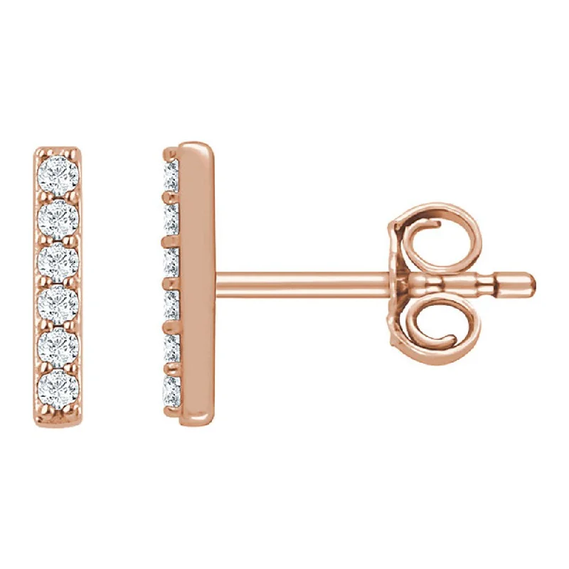 Ladies earrings bohemian charm-1.5 x 8.6mm 14k Rose Gold 1/10 CTW (H-I, I1) Diamond Bar Earrings