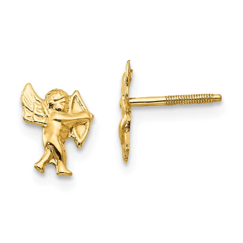 Ladies earrings European flair-Kids 14k Yellow Gold Polished Cupid Screw Back Post Earrings