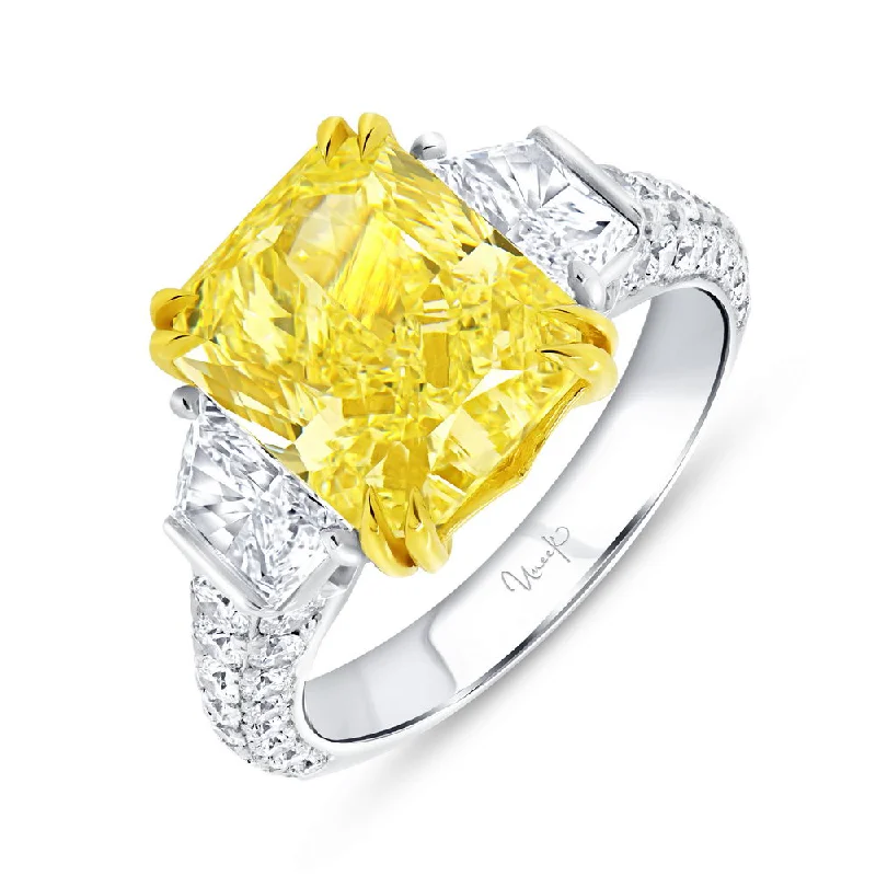 Ladies engagement rings eternity bands-Uneek Natureal Collection Three-Stone Radiant Yellow Diamond Engagement Ring