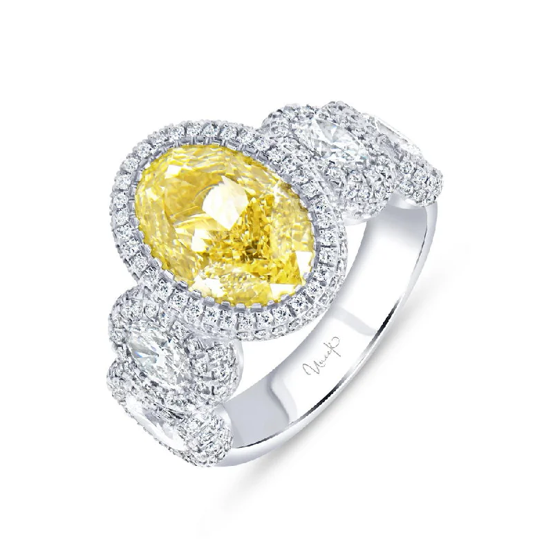 Ladies engagement rings heart-shaped-Uneek Natureal Collection 5-Stone-Halo Oval Shaped Diamond Engagement Ring