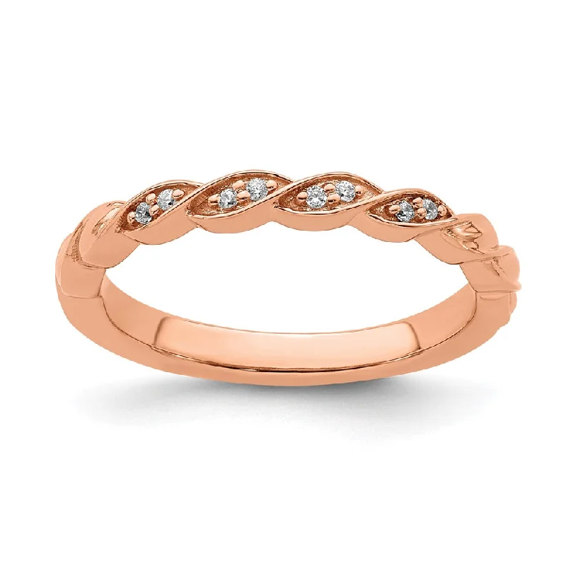 Ladies ring birthday presents-2.5mm 14k Rose Gold .04 Ctw Diamond Stackable Twist Band